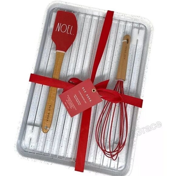 Rae Dunn NOEL 4 Piece Baking Set Christmas Holiday Cookies Cake Pie Tray Cook